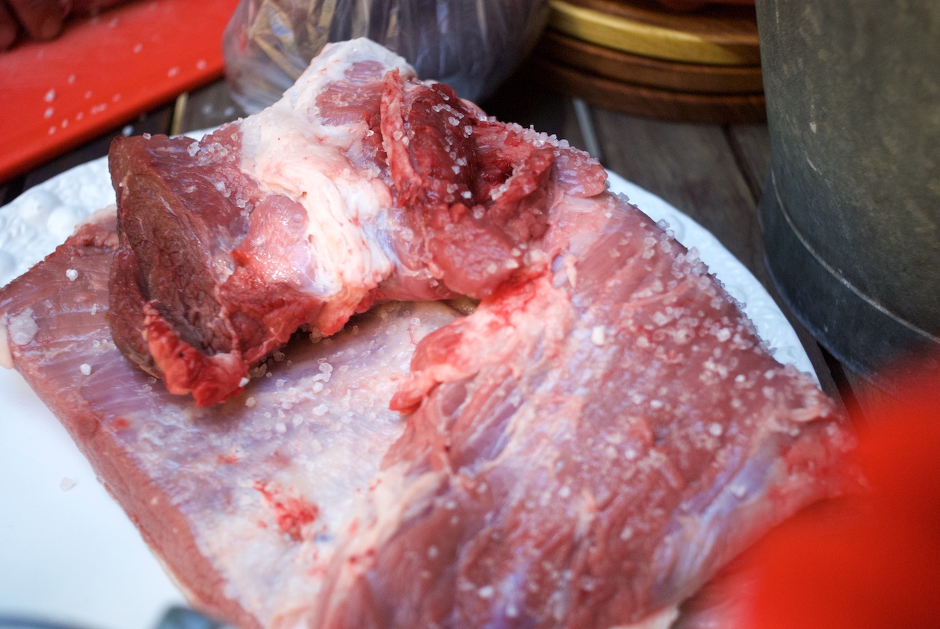 Salting the meat for Asado Adventure